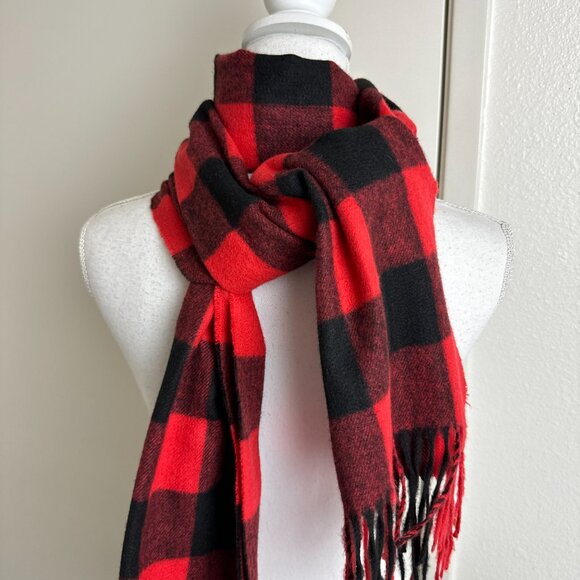 Plaid Red & Black Unisex Scarf  Soft Fringe - Picture 5 of 5